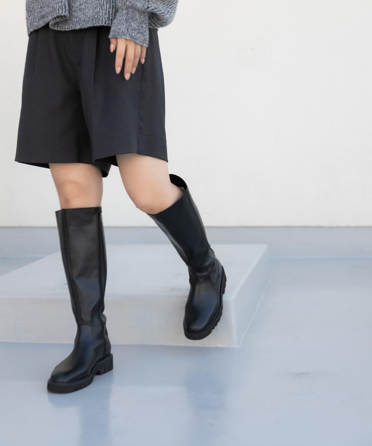 厚底長筒靴