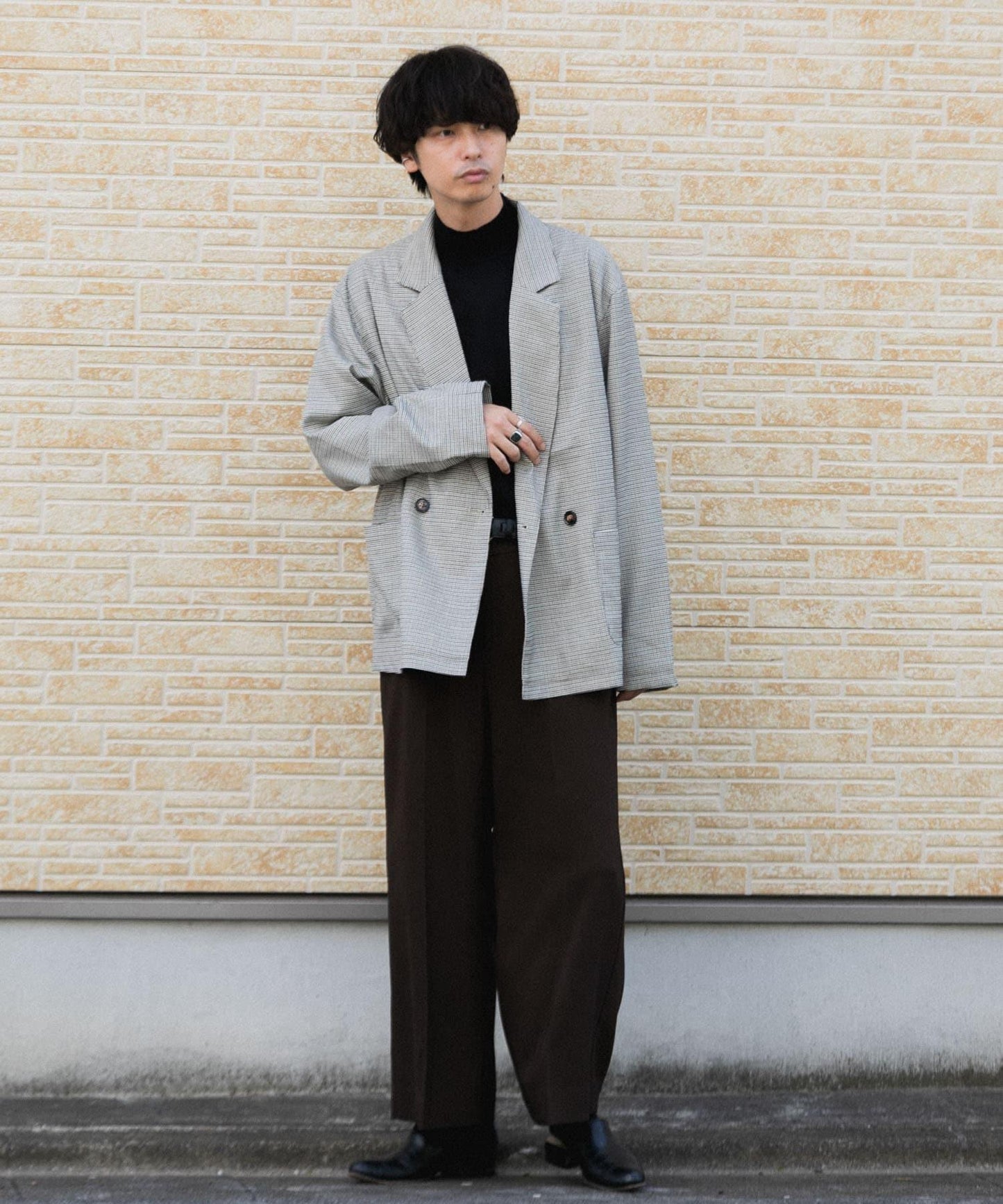 格紋雙排扣寬鬆西裝夾克