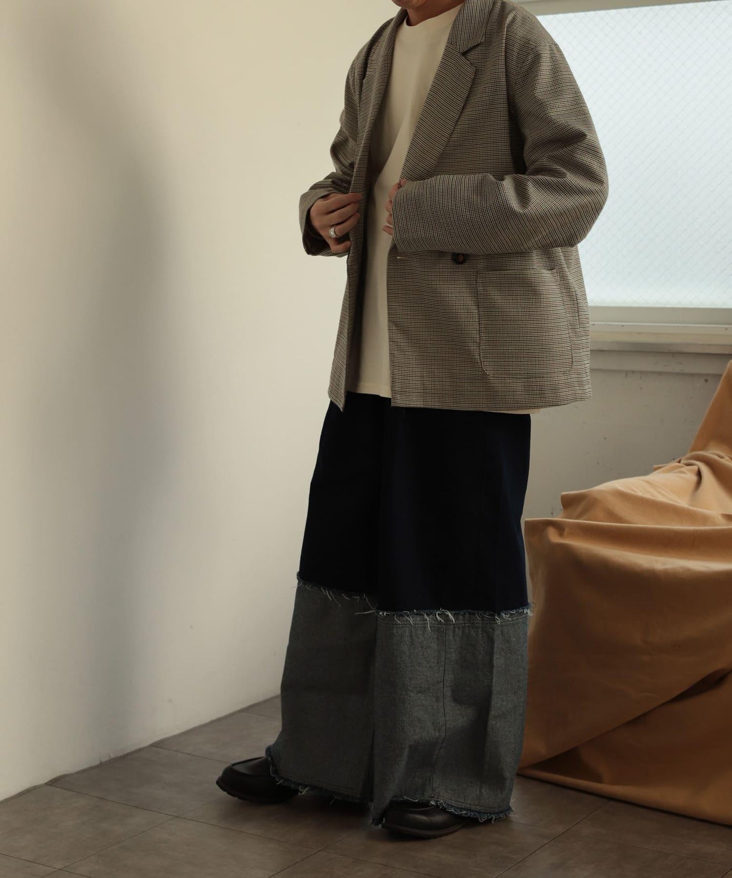 格紋雙排扣寬鬆西裝夾克