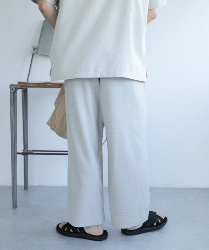 「套裝可搭配」「易打理」格紋亞麻感寬鬆闊腿褲