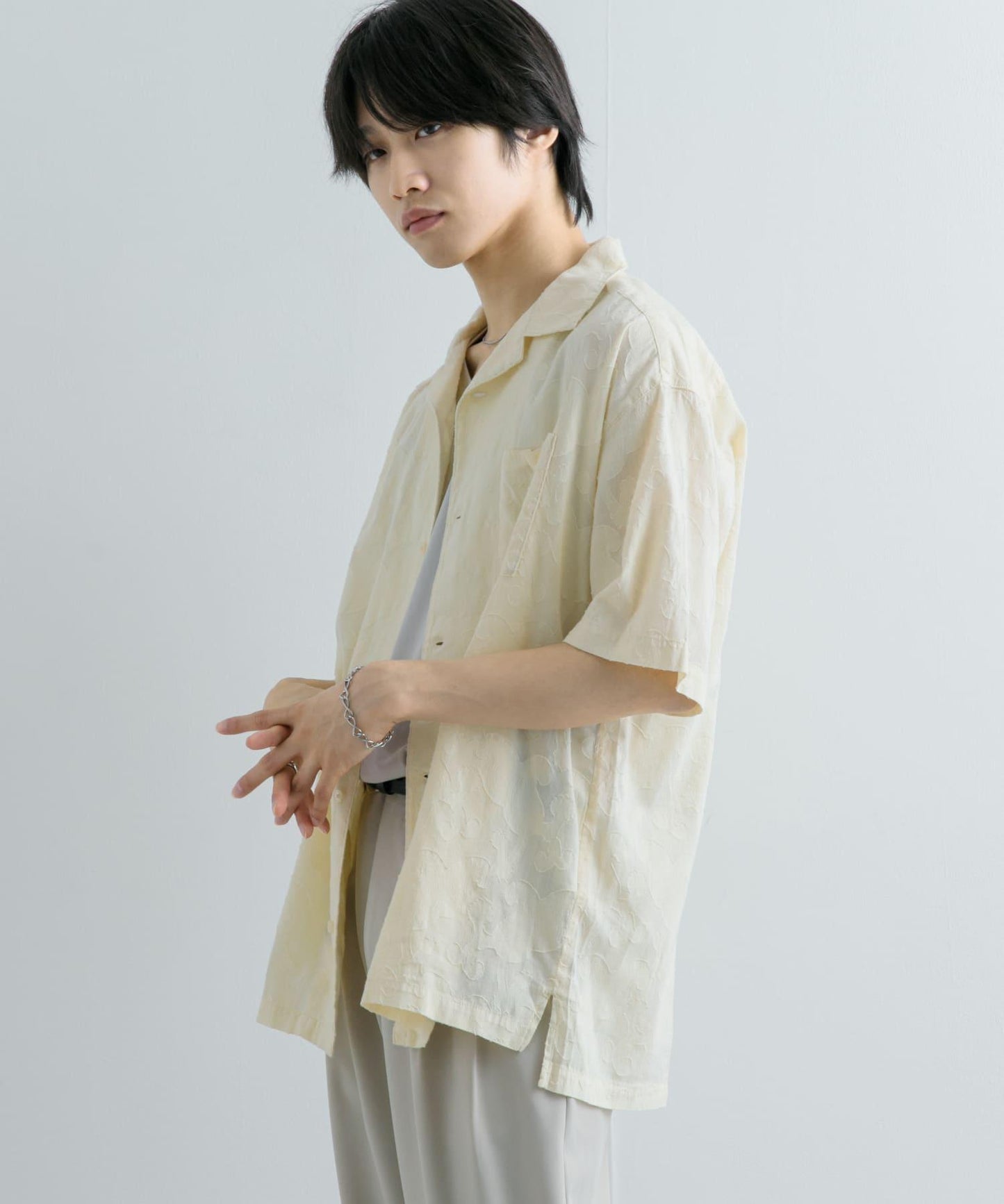 佩斯利印花開領襯衫（五分袖）