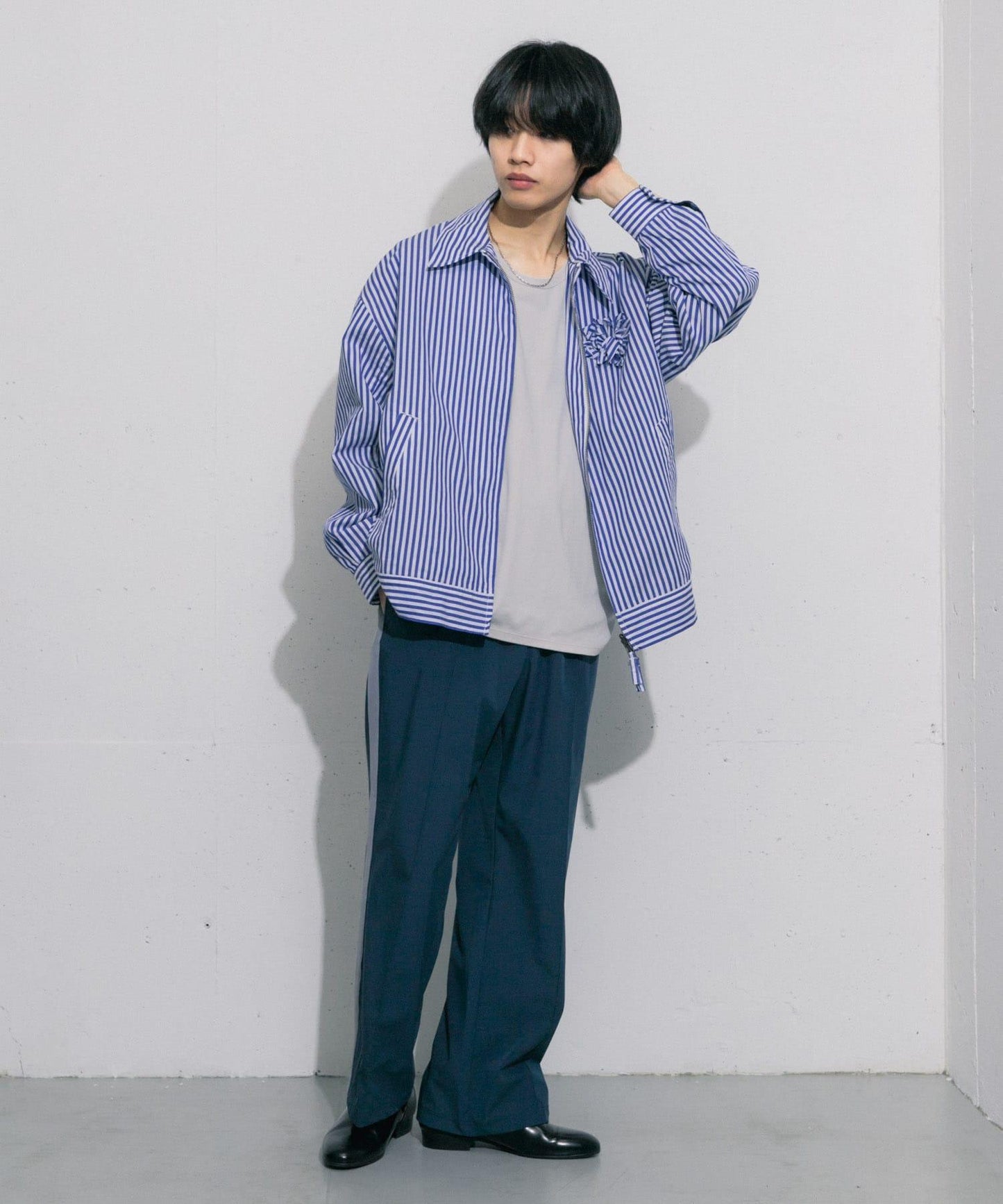 hxcyyd × SOP 條紋花卉胸花襯衫夾克（男女同款）