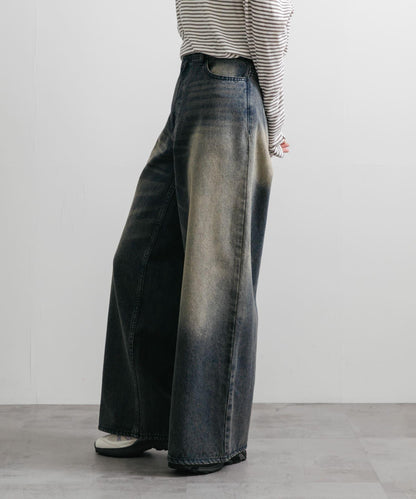 中性復古風牛仔寬腿褲