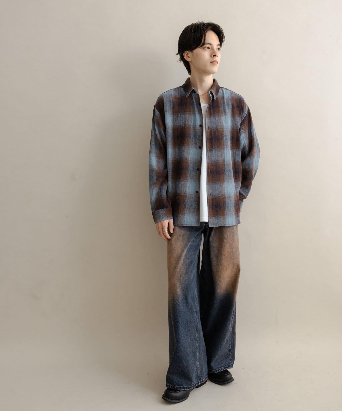 復古風牛仔寬腿褲