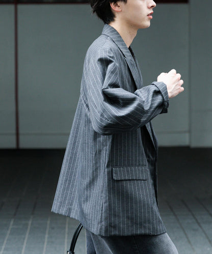 可搭配套裝 易打理/速幹 亞麻感細條紋寬鬆西裝外套