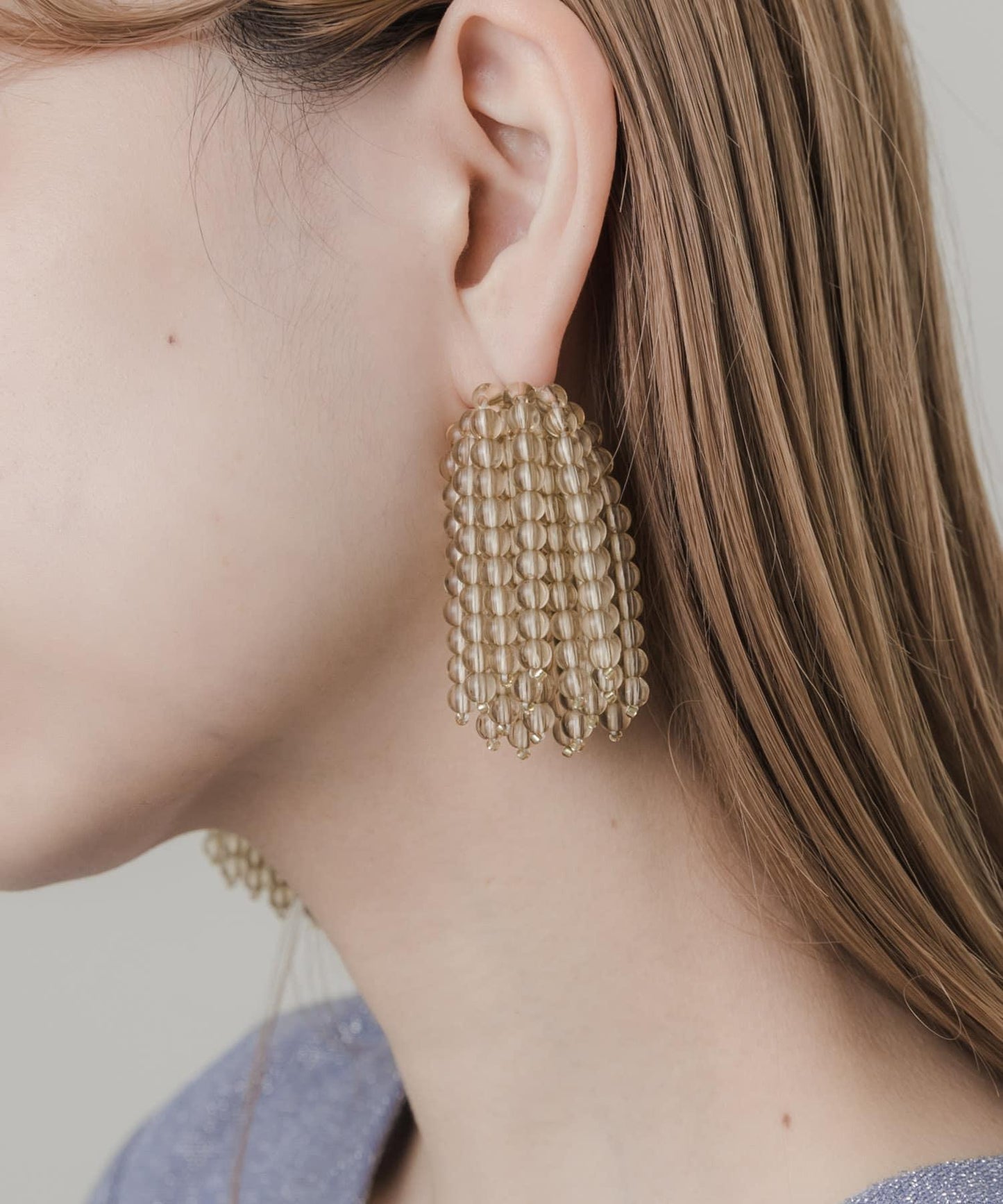 彩色珠子流蘇耳環