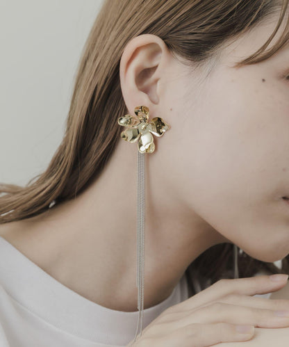 金屬花朵長款鏈條耳環