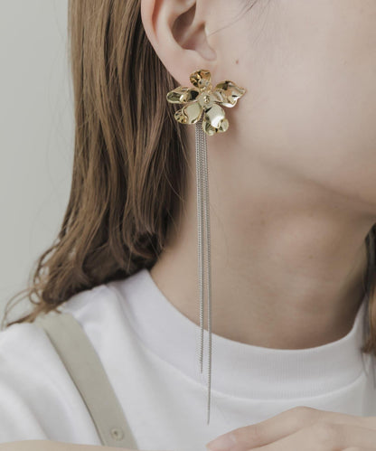 金屬花朵長款鏈條耳環