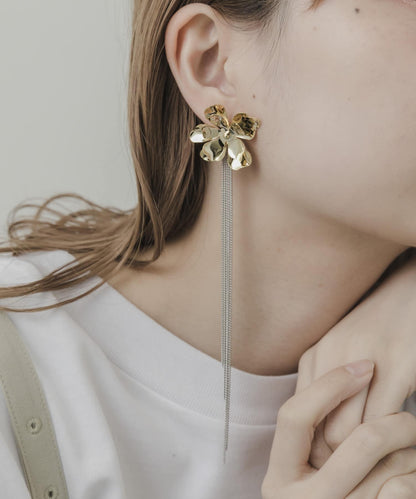 金屬花朵長款鏈條耳環