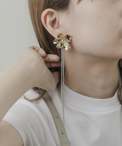 金屬花朵長款鏈條耳環