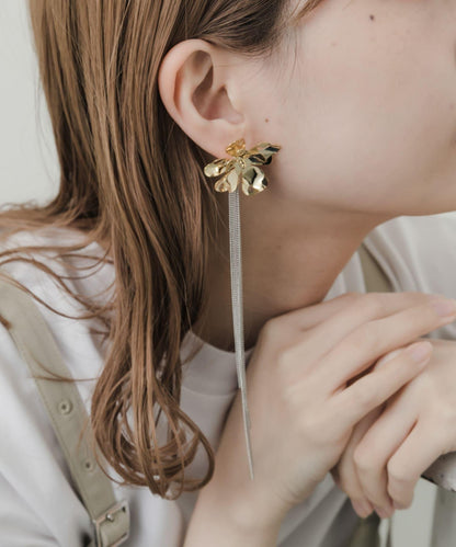 金屬花朵長款鏈條耳環