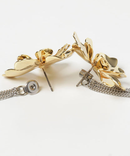 金屬花朵長款鏈條耳環