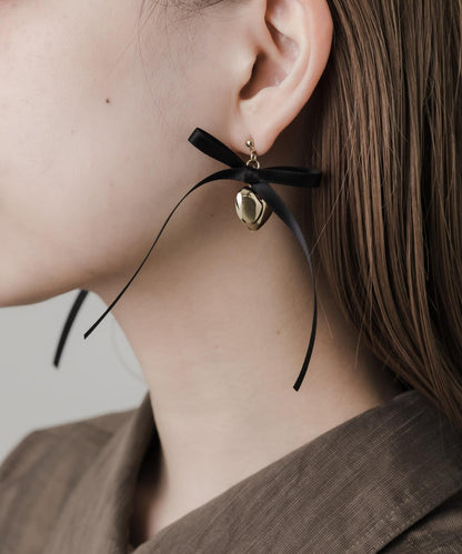 緞帶蝴蝶結愛心耳環