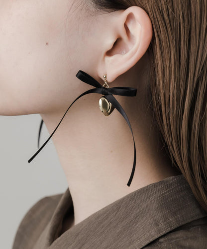 緞帶蝴蝶結愛心耳環