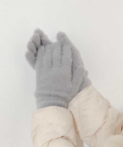 長款毛絨針織手套