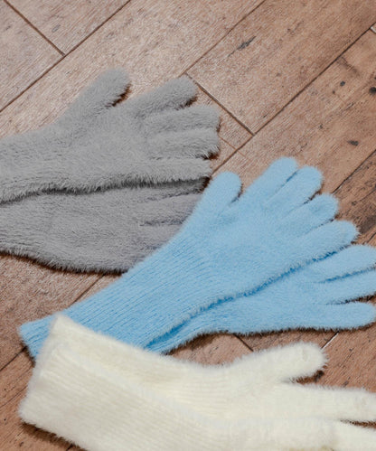 長款毛絨針織手套