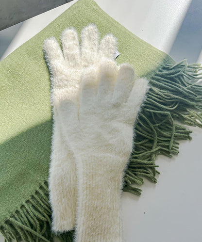 長款毛絨針織手套