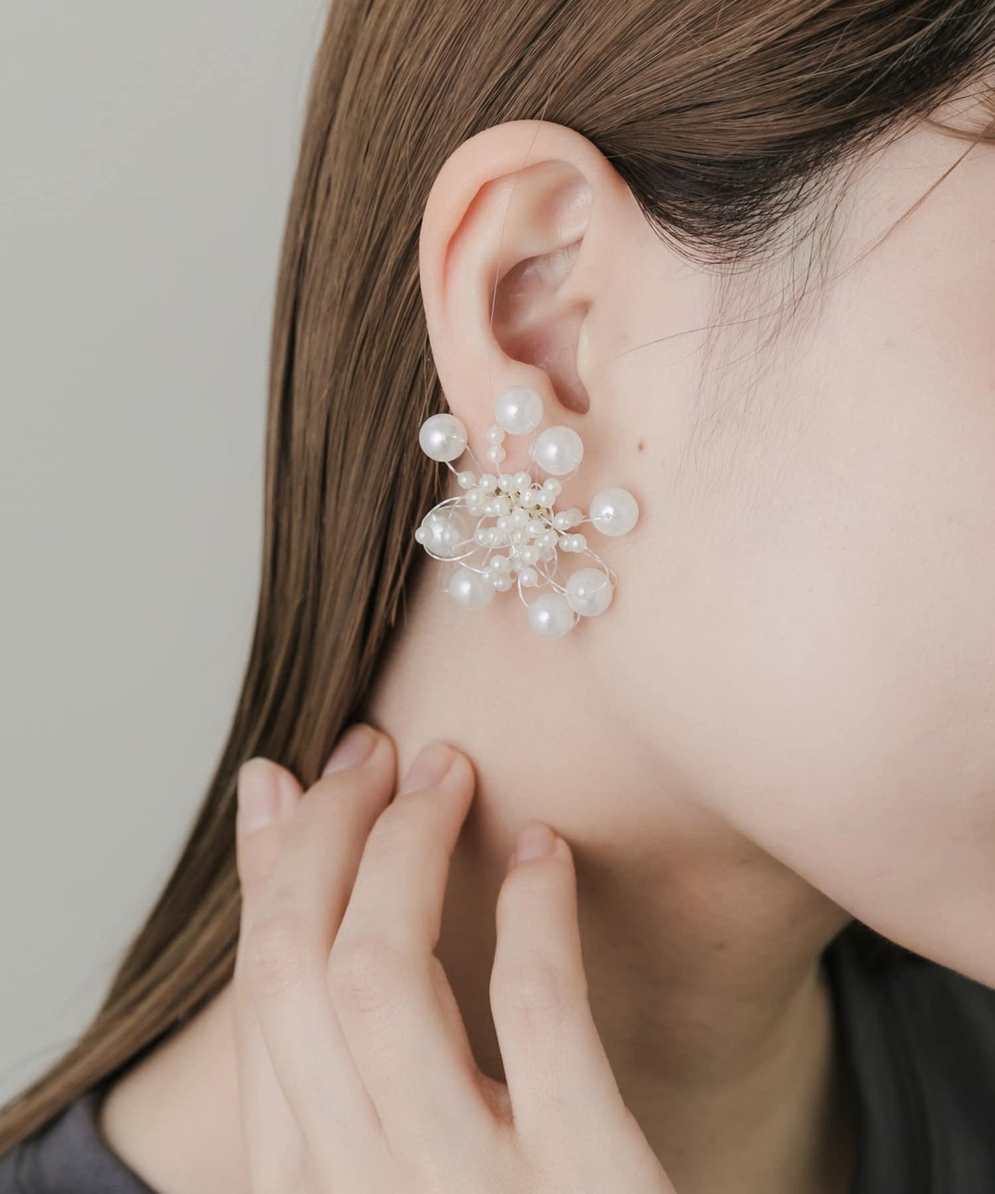 花朵造型珍珠流蘇耳環