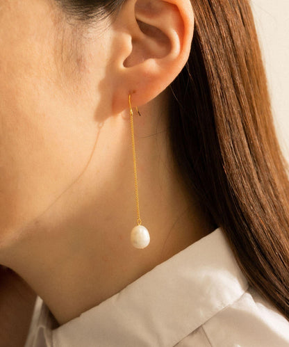SMELLY so’珍珠鏈條耳釘 金色