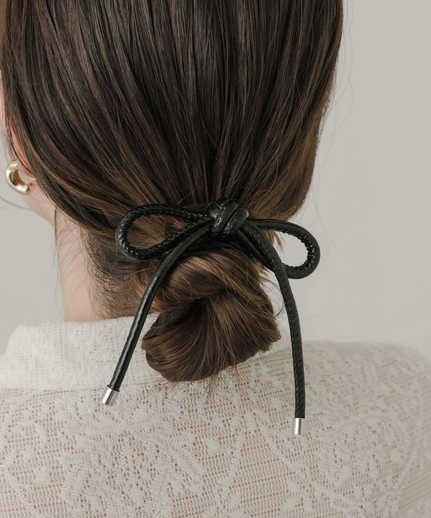 仿皮蝴蝶結髮圈