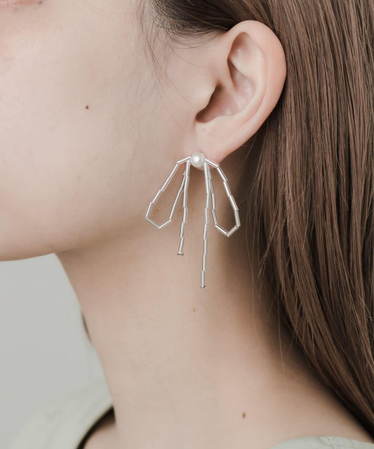 玻璃珠蝴蝶結珍珠耳環