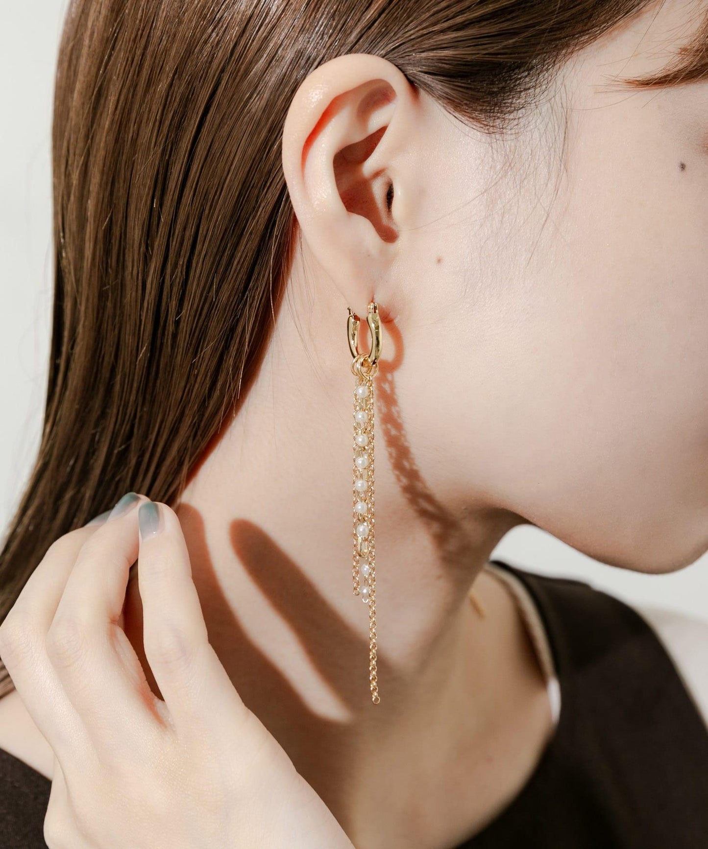 珍珠鏈多用圈形耳環