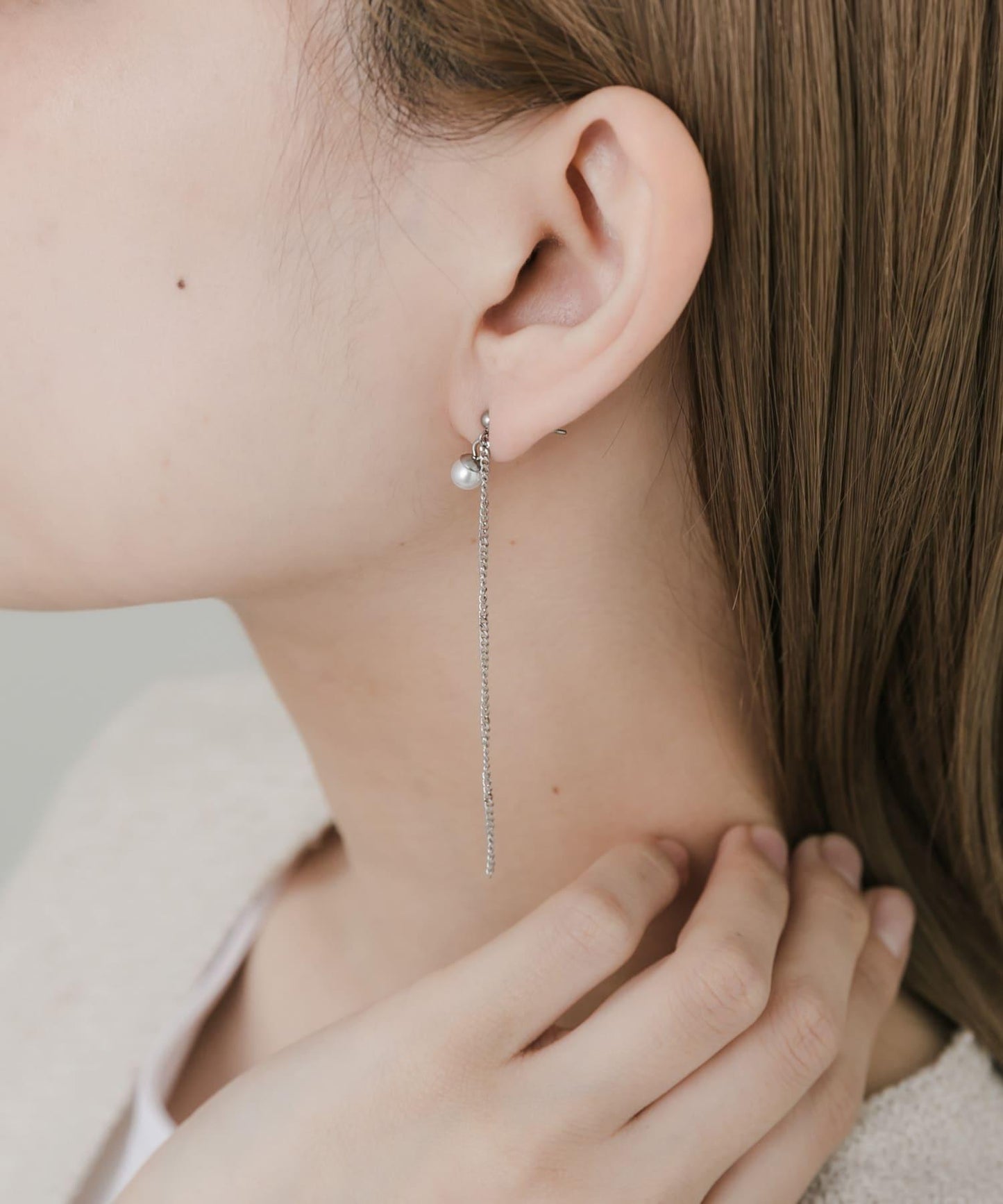 不鏽鋼珍珠簡約鏈條耳環