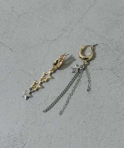 星星不對稱鏈條圈形耳環