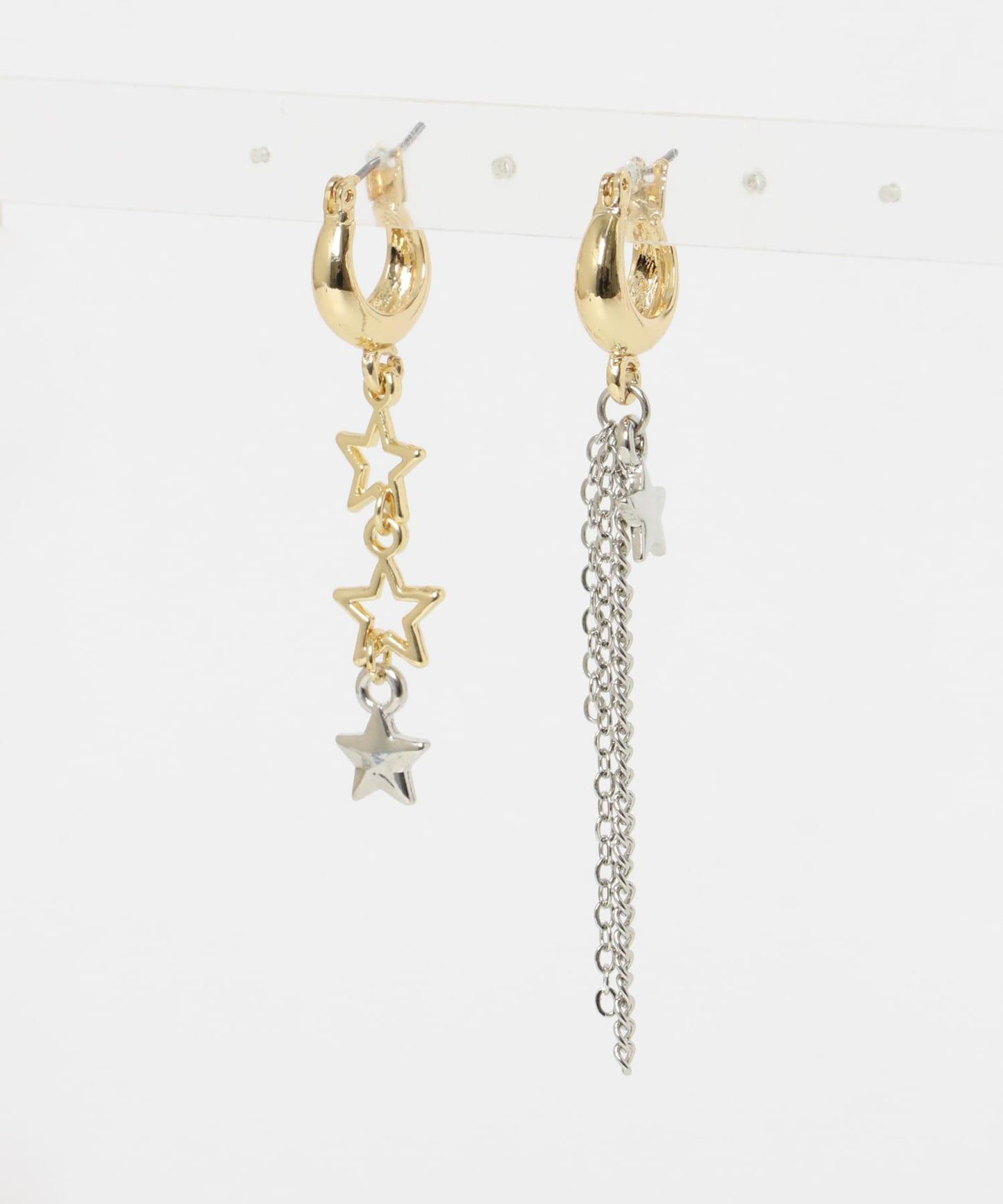 星星不對稱鏈條圈形耳環