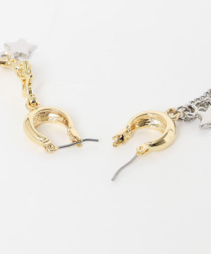 星星不對稱鏈條圈形耳環