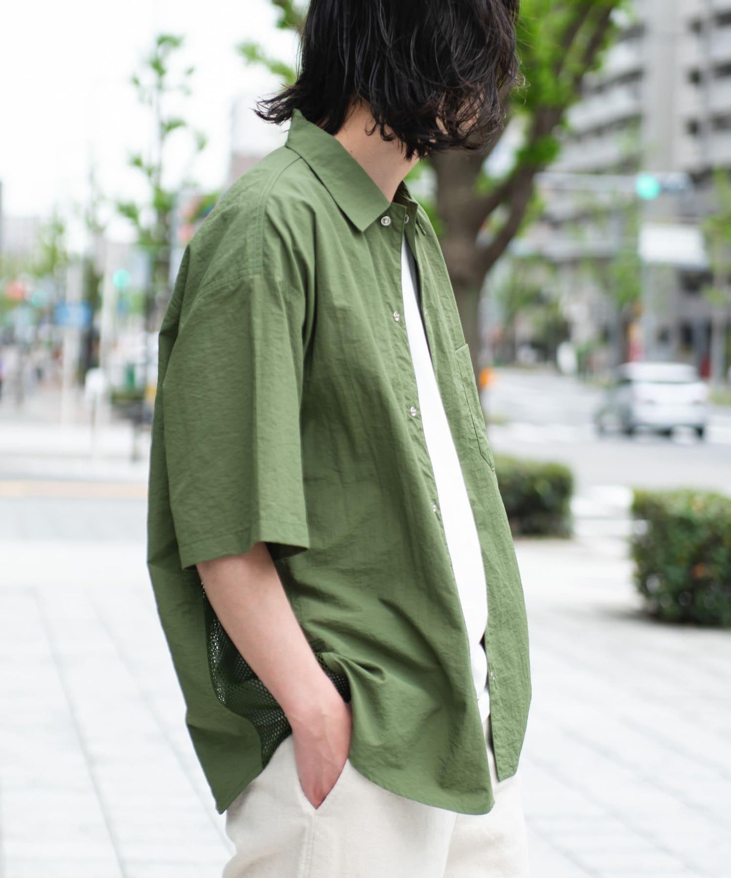 ARMY TWILL 尼龍牛津網眼短袖襯衫