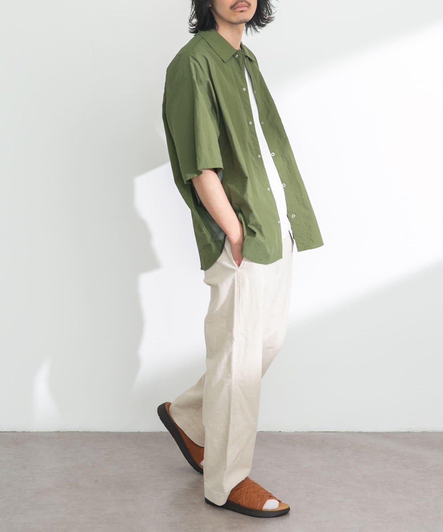 ARMY TWILL 尼龍牛津網眼短袖襯衫