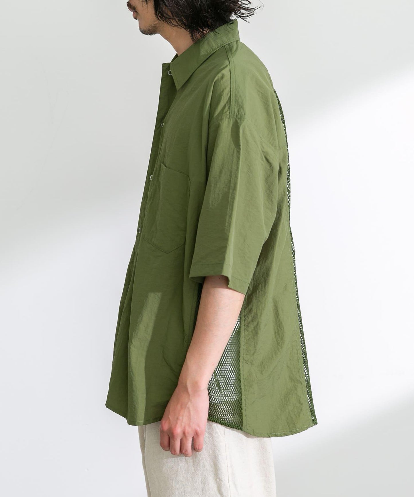 ARMY TWILL 尼龍牛津網眼短袖襯衫