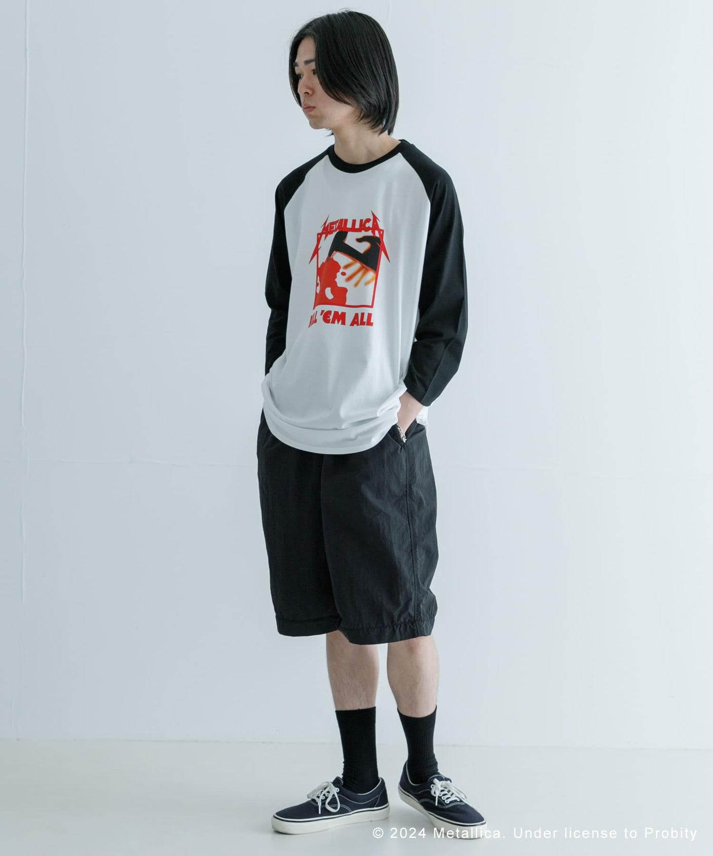 URBAN RESEARCH iD 金屬樂隊拼色袖T恤