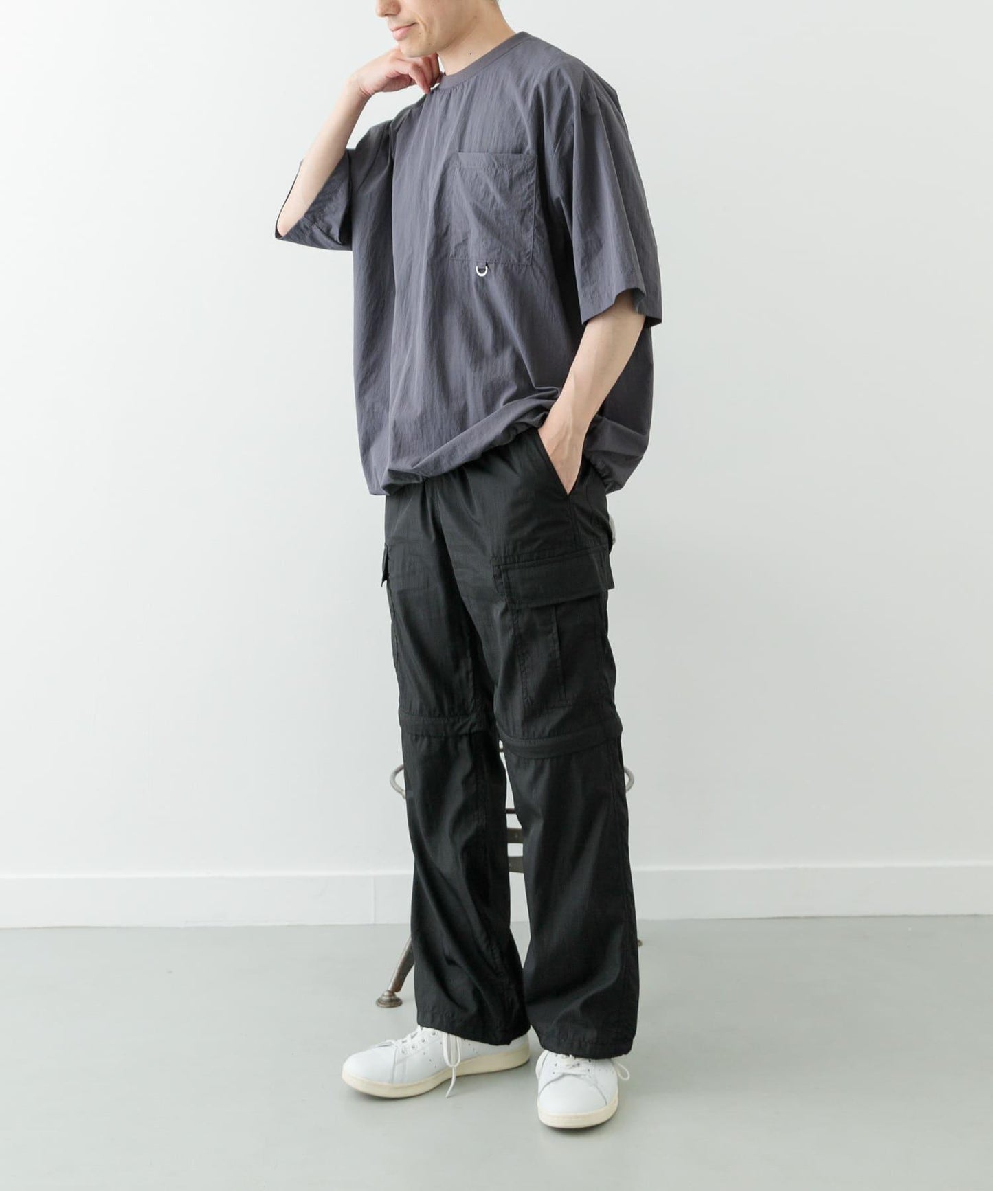 防潑水/易打理/接觸涼感/防紫外線塔斯蘭尼龍圓領抽繩T恤