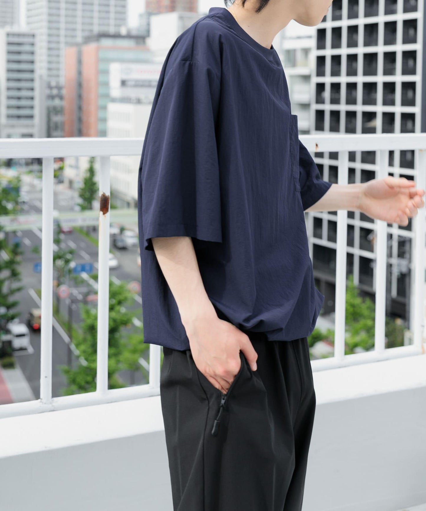 防潑水/易打理/接觸涼感/防紫外線塔斯蘭尼龍圓領抽繩T恤