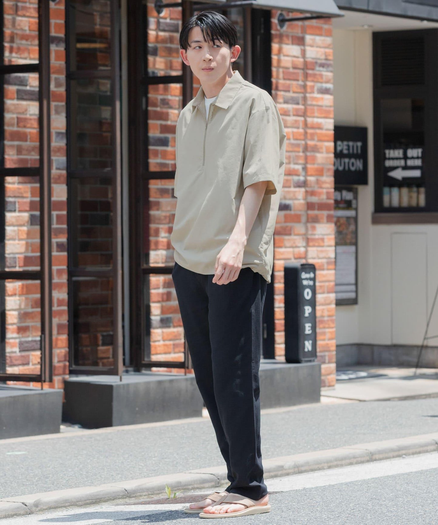 「UV防護」涼感尼龍半拉鍊套頭襯衫