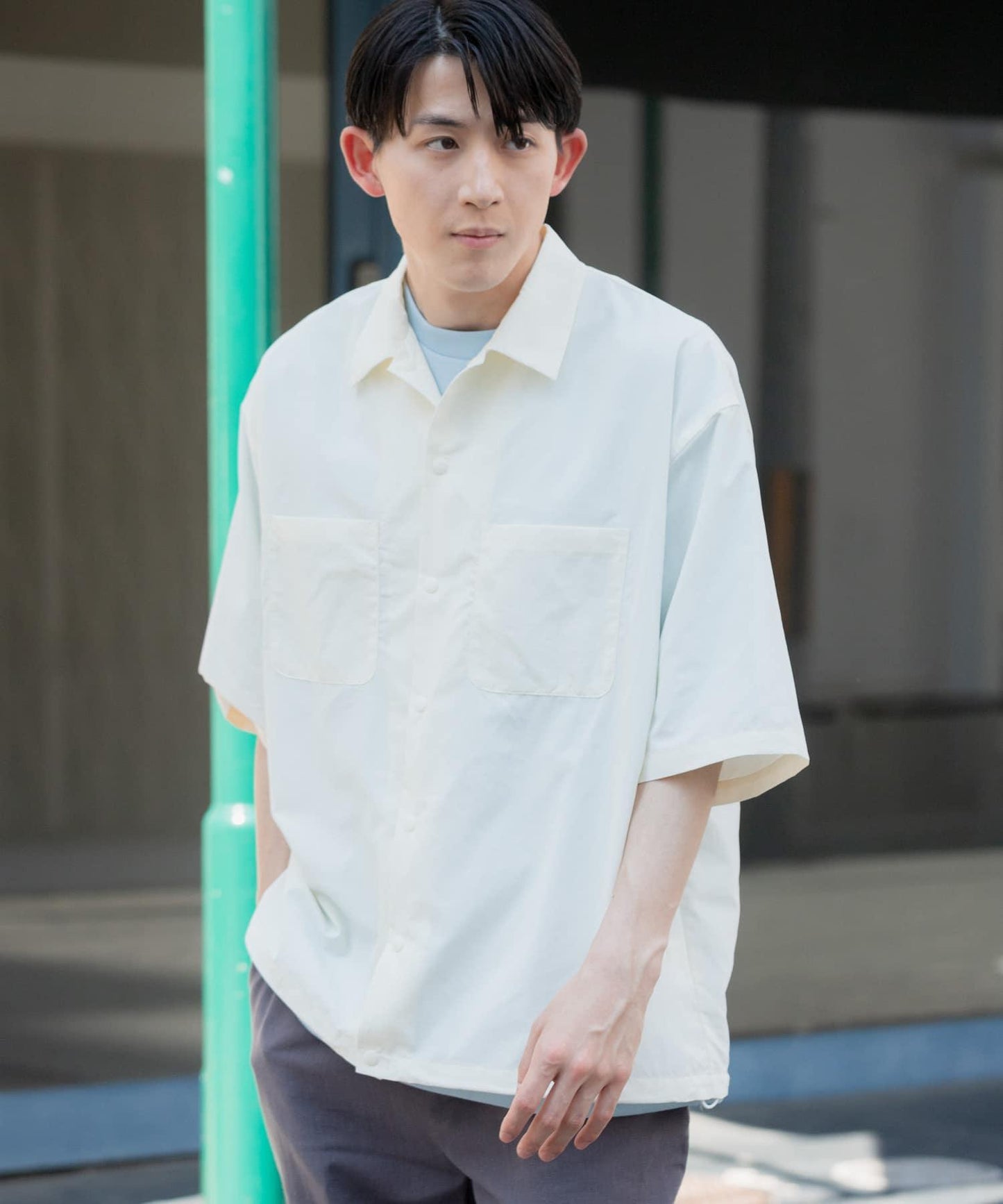 防紫外線涼感尼龍按扣短袖襯衫