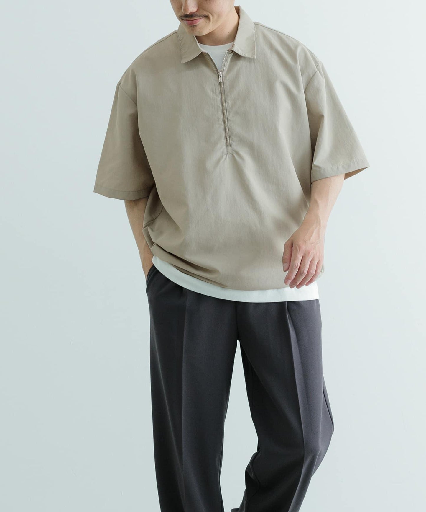 「UV防護」涼感尼龍半拉鍊套頭襯衫