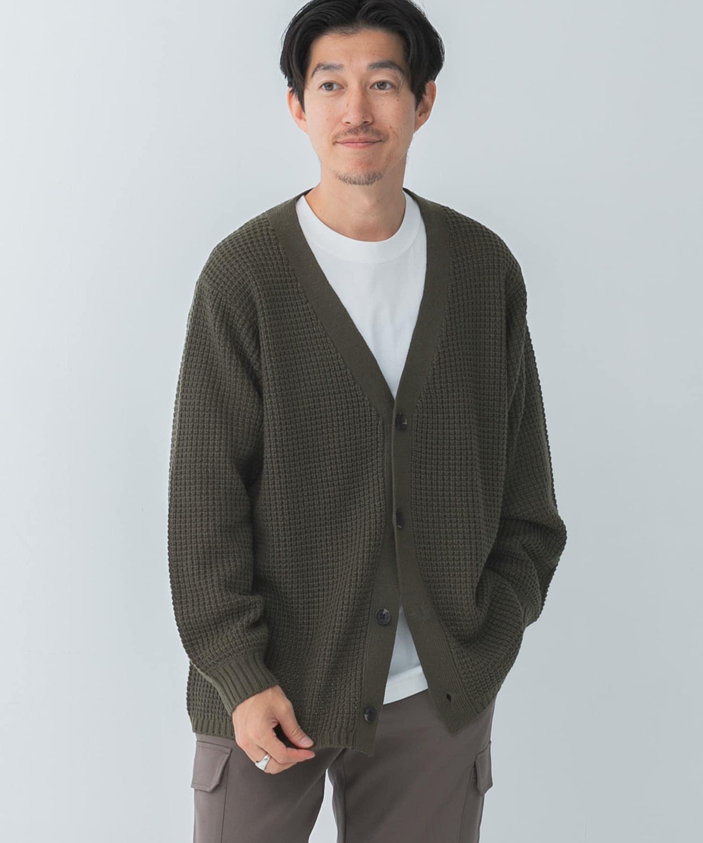 華夫格編織V領針織開衫