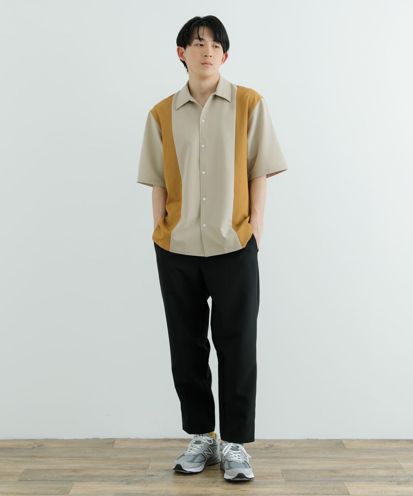 接觸冷感TR彈力拼接短袖襯衫