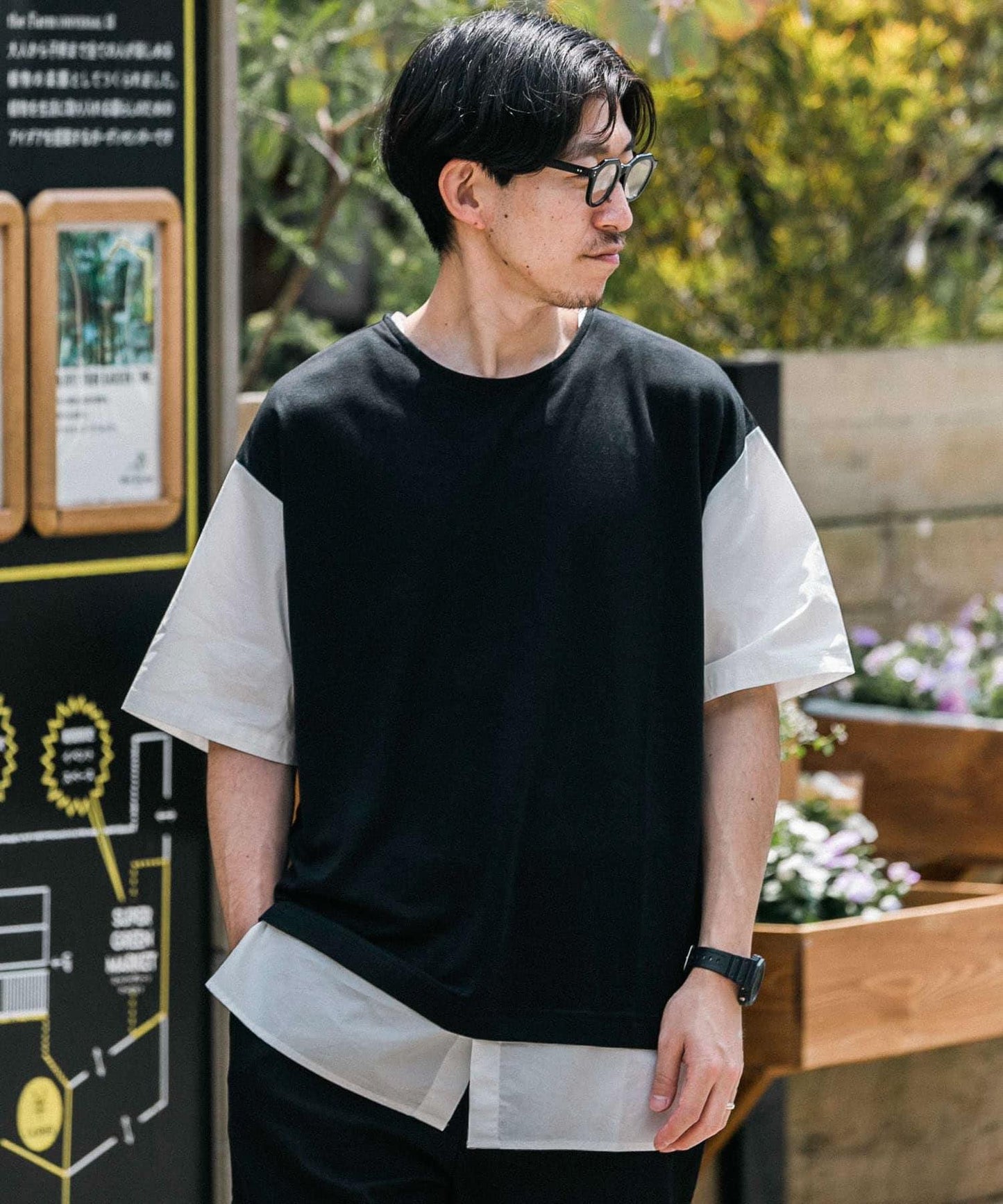拼接層疊圓領上衣