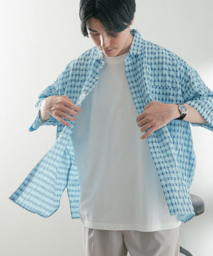 泡泡紗格紋短袖襯衫