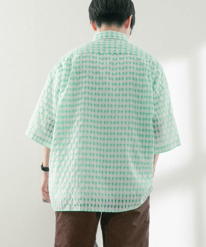泡泡紗格紋短袖襯衫