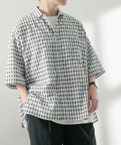 泡泡紗格紋短袖襯衫