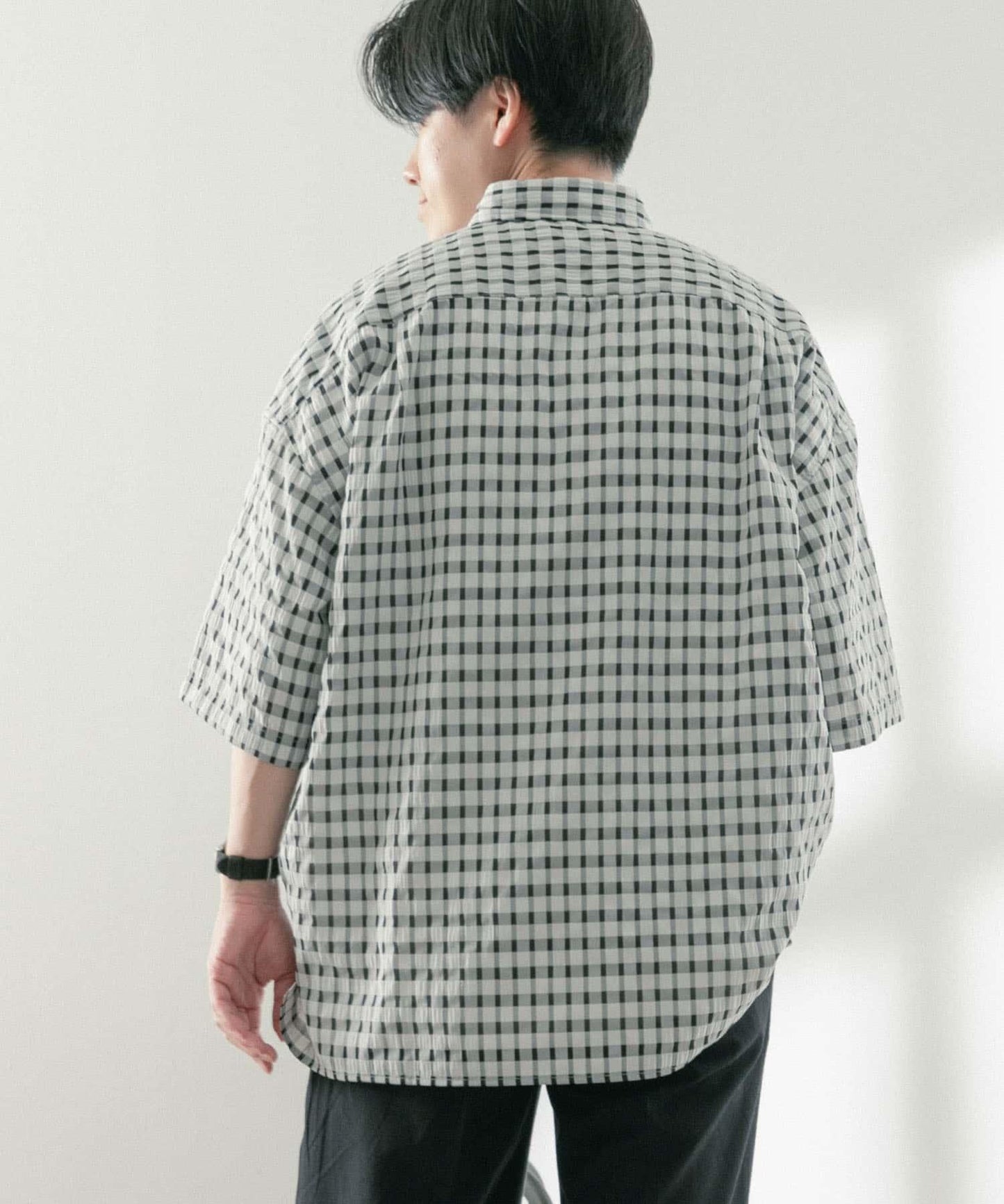 泡泡紗格紋短袖襯衫