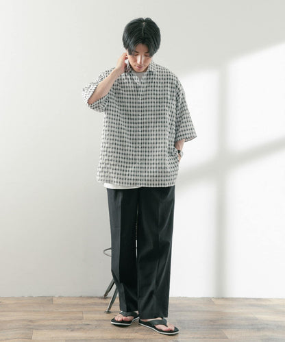 泡泡紗格紋短袖襯衫
