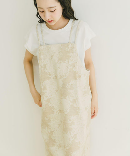 亞麻混紡提花吊帶連衣裙