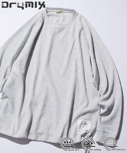 Drymix(R) / 乾爽混紡寬鬆版型華夫格布插肩長袖T恤