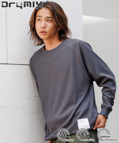 Drymix(R) / 乾爽混紡寬鬆版型華夫格布插肩長袖T恤